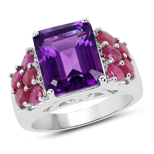 6.65 Carat Genuine Amethyst and Ruby .925 Sterling Silver Ring on sale at MyriadMart