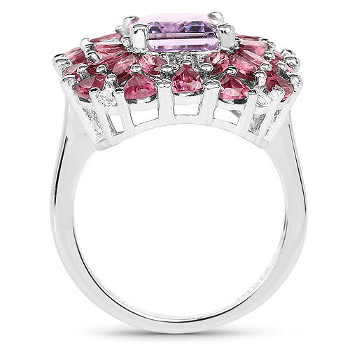 7.59 Carat Genuine Pink Amethyst, Rhodolite and White Topaz .925 Sterling Silver Ring on sale at MyriadMart