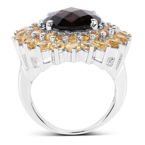 8.56 Carat Genuine Smoky Quartz & Citrine .925 Sterling Silver Ring on sale at MyriadMart