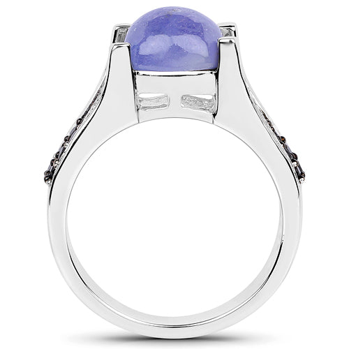 3.20 Carat Genuine Tanzanite and Black Spinel .925 Sterling Silver Ring on sale at MyriadMart