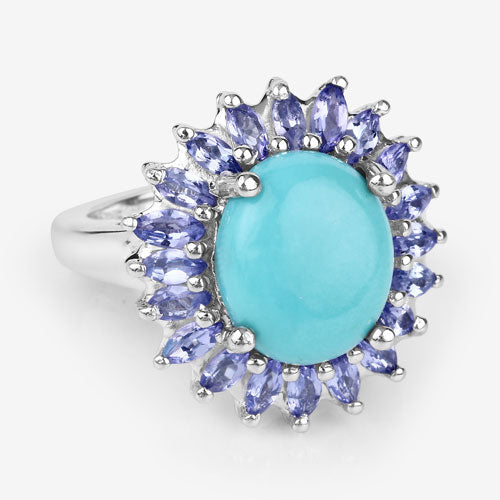 6.10 Carat Genuine Larimar and Tanzanite .925 Sterling Silver Ring on sale at MyriadMart