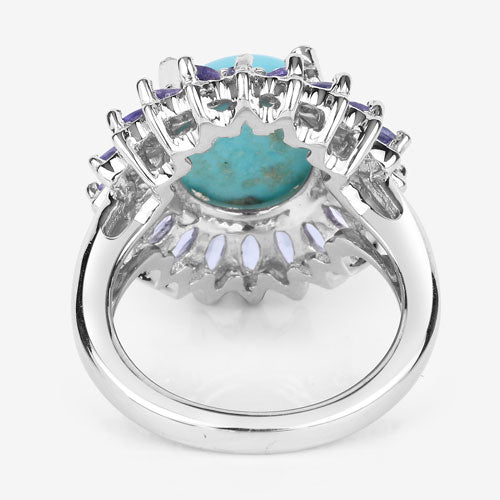 6.10 Carat Genuine Larimar and Tanzanite .925 Sterling Silver Ring on sale at MyriadMart