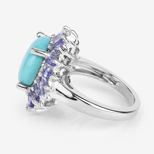 6.10 Carat Genuine Larimar and Tanzanite .925 Sterling Silver Ring on sale at MyriadMart