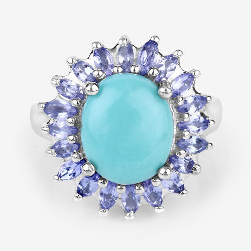 6.10 Carat Genuine Larimar and Tanzanite .925 Sterling Silver Ring on sale at MyriadMart