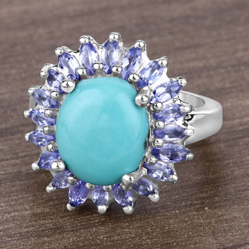 6.10 Carat Genuine Larimar and Tanzanite .925 Sterling Silver Ring on sale at MyriadMart