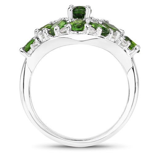 2.77 Carat Genuine Chrome Diopside and White Zircon .925 Sterling Silver Ring on sale at MyriadMart