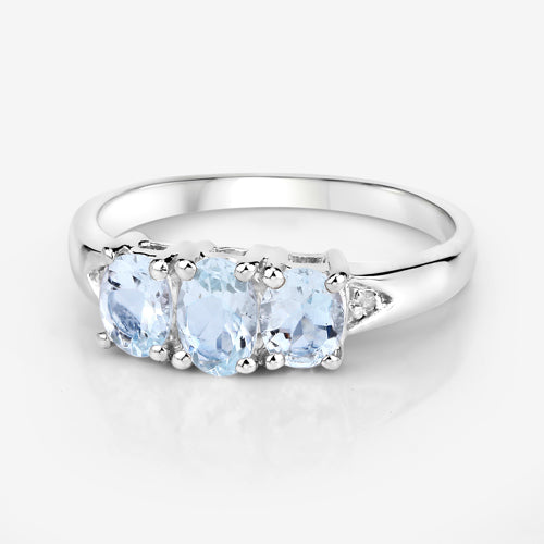 0.95 Carat Genuine Aquamarine and White Diamond .925 Sterling Silver Ring on sale at MyriadMart