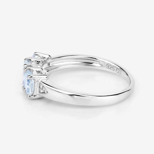 0.95 Carat Genuine Aquamarine and White Diamond .925 Sterling Silver Ring on sale at MyriadMart