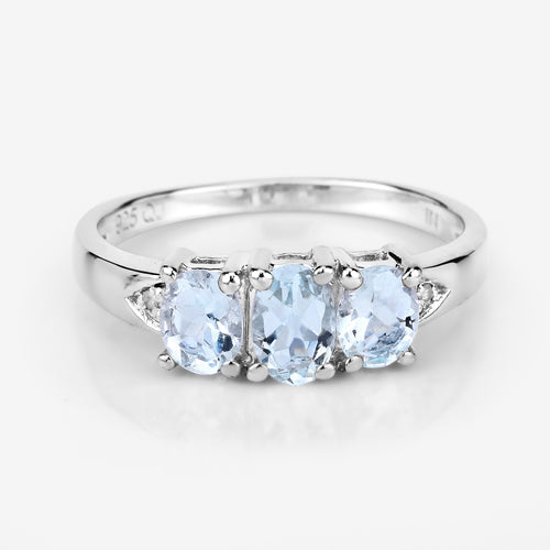 0.95 Carat Genuine Aquamarine and White Diamond .925 Sterling Silver Ring on sale at MyriadMart