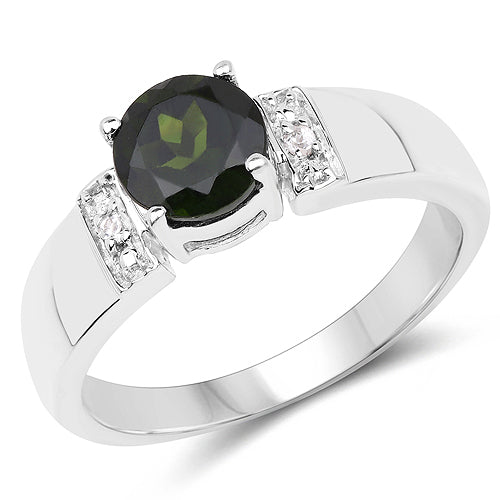 1.29 Carat Genuine Chrome Diopside and White Topaz .925 Sterling Silver Ring on sale at MyriadMart