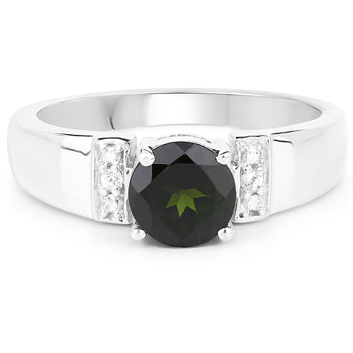 1.29 Carat Genuine Chrome Diopside and White Topaz .925 Sterling Silver Ring on sale at MyriadMart