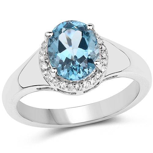 2.13 Carat Genuine London Blue Topaz and White Topaz .925 Sterling Silver Ring on sale at MyriadMart