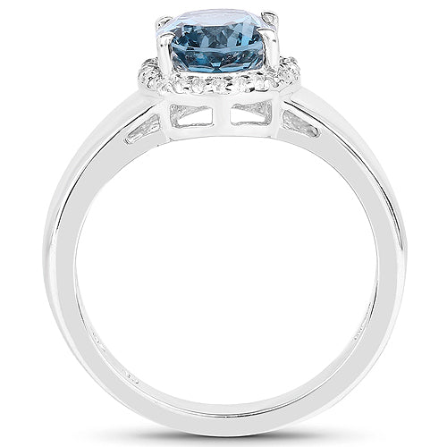 2.13 Carat Genuine London Blue Topaz and White Topaz .925 Sterling Silver Ring on sale at MyriadMart