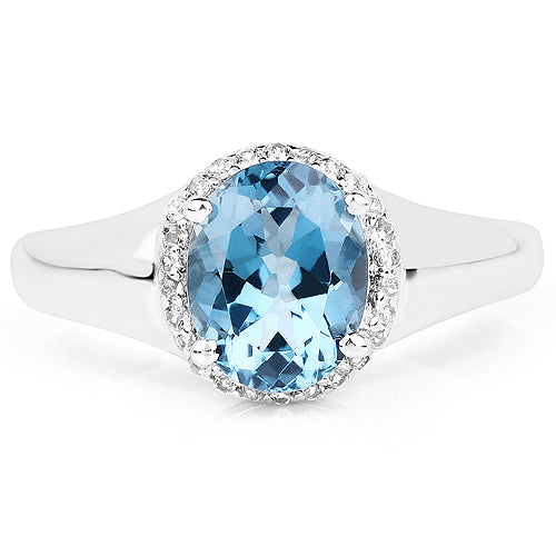 2.13 Carat Genuine London Blue Topaz and White Topaz .925 Sterling Silver Ring on sale at MyriadMart
