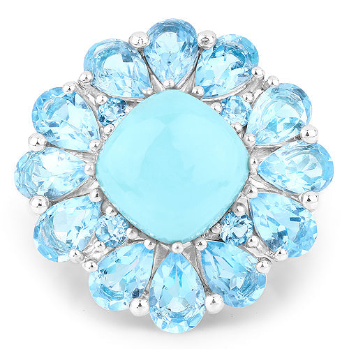 9.50 Carat Genuine Turquoise and Swiss Blue Topaz .925 Sterling Silver Ring on sale at MyriadMart