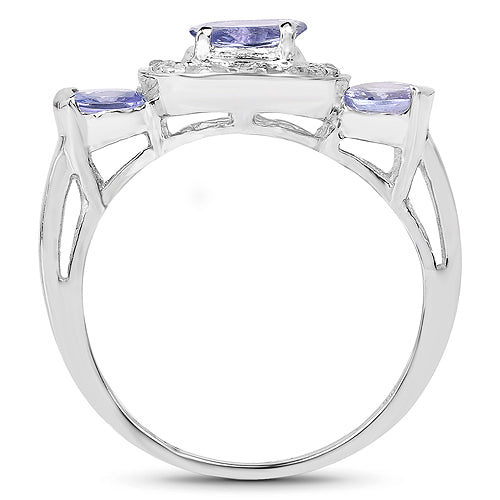 1.00 Carat Genuine Tanzanite and White Topaz .925 Sterling Silver Ring on sale at MyriadMart