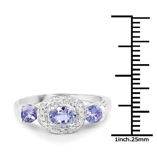 1.00 Carat Genuine Tanzanite and White Topaz .925 Sterling Silver Ring on sale at MyriadMart