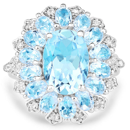 7.57 Carat Genuine Blue Topaz and White Topaz .925 Sterling Silver Ring on sale at MyriadMart