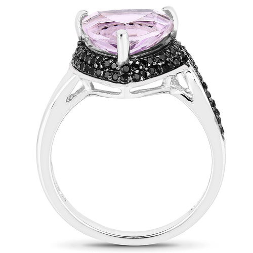 3.53 Carat Genuine Pink Amethyst and Black Spinel .925 Sterling Silver Ring on sale at MyriadMart