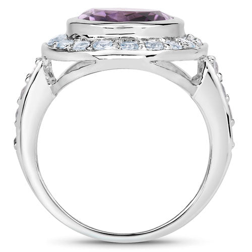 4.77 Carat Genuine Amethyst and Blue Topaz .925 Sterling Silver Ring on sale at MyriadMart