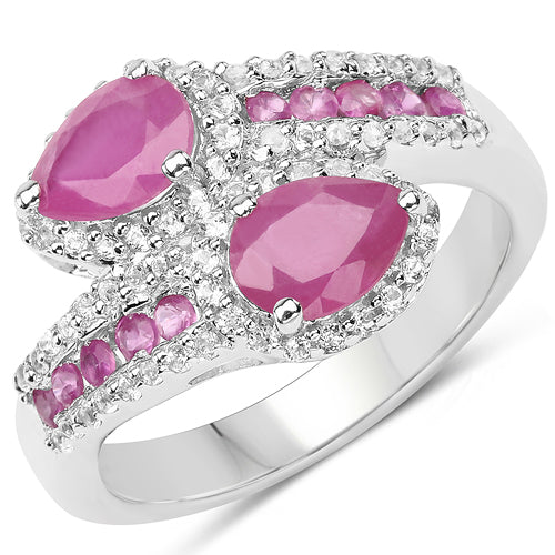 2.43 Carat Glass Filled Ruby and White Topaz Sterling Silver Ring on sale at MyriadMart