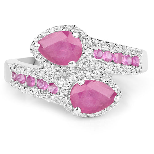 2.43 Carat Glass Filled Ruby and White Topaz Sterling Silver Ring on sale at MyriadMart