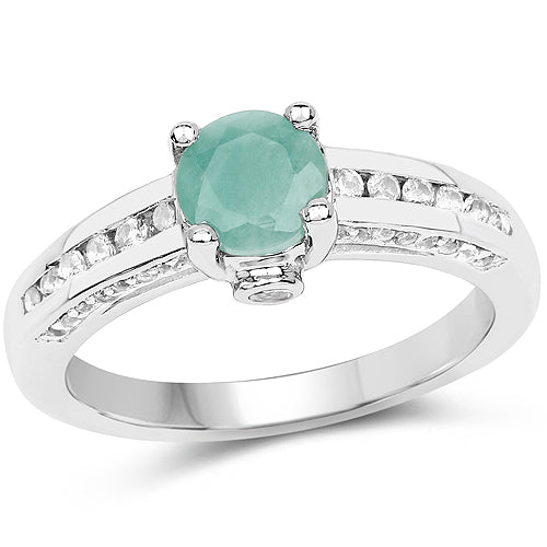 1.22 Carat Genuine Emerald and White Topaz .925 Sterling Silver Ring on sale at MyriadMart