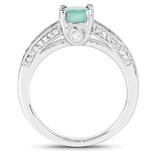 1.22 Carat Genuine Emerald and White Topaz .925 Sterling Silver Ring on sale at MyriadMart
