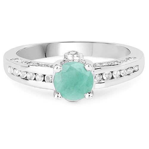 1.22 Carat Genuine Emerald and White Topaz .925 Sterling Silver Ring on sale at MyriadMart
