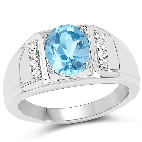 2.18 Carat Genuine London Blue Topaz and White Topaz .925 Sterling Silver Ring on sale at MyriadMart