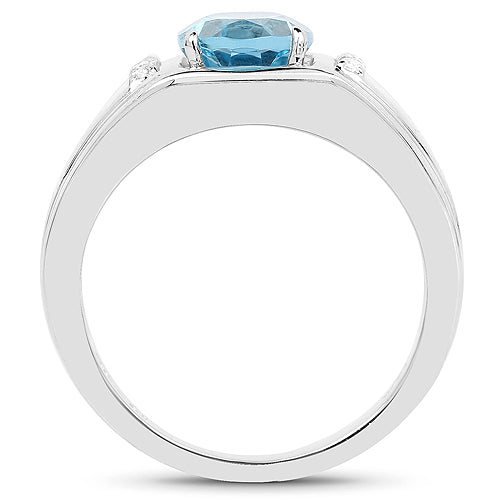 2.18 Carat Genuine London Blue Topaz and White Topaz .925 Sterling Silver Ring on sale at MyriadMart