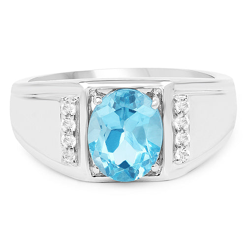 2.18 Carat Genuine London Blue Topaz and White Topaz .925 Sterling Silver Ring on sale at MyriadMart