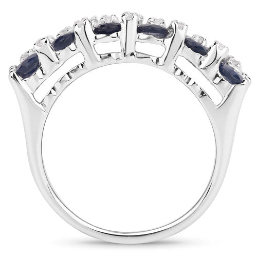 3.66 Carat Genuine Blue Sapphire and White Topaz .925 Sterling Silver Ring on sale at MyriadMart