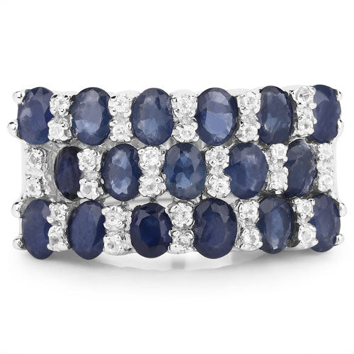 3.66 Carat Genuine Blue Sapphire and White Topaz .925 Sterling Silver Ring on sale at MyriadMart