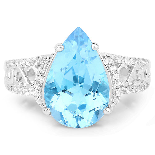 5.50 Carat Genuine Swiss Blue Topaz and White Topaz .925 Sterling Silver Ring on sale at MyriadMart