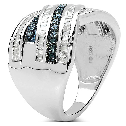 1.02 Carat Genuine Blue Diamond & White Diamond .925 Sterling Silver Ring on sale at MyriadMart