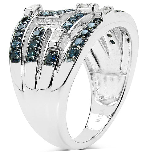 0.59 Carat Genuine Blue Diamond & White Diamond .925 Sterling Silver Ring on sale at MyriadMart