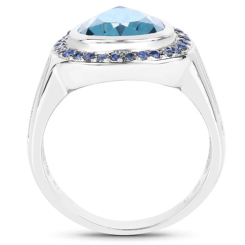 5.42 Carat Genuine Blue Topaz and Blue Sapphire .925 Sterling Silver Ring on sale at MyriadMart