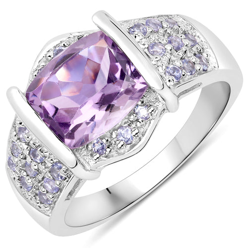 3.08 Carat Genuine Amethyst and Tanzanite .925 Sterling Silver Ring on sale at MyriadMart