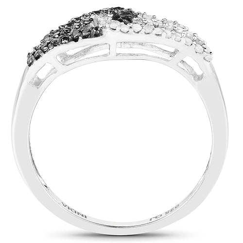 0.33 Carat Genuine White Diamond and Black Diamond .925 Sterling Silver Ring on sale at MyriadMart