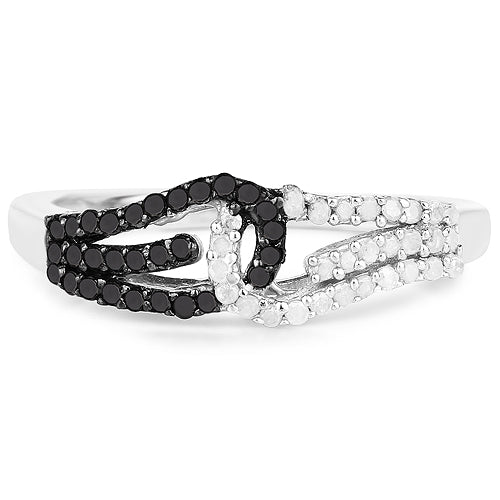 0.33 Carat Genuine White Diamond and Black Diamond .925 Sterling Silver Ring on sale at MyriadMart
