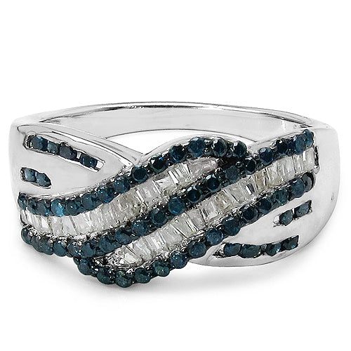 0.88 Carat Genuine Blue Diamond & White Diamond .925 Sterling Silver Ring on sale at MyriadMart