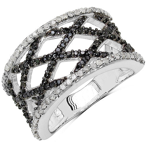 0.92 Carat Genuine Black Diamond & White Diamond .925 Sterling Silver Ring on sale at MyriadMart