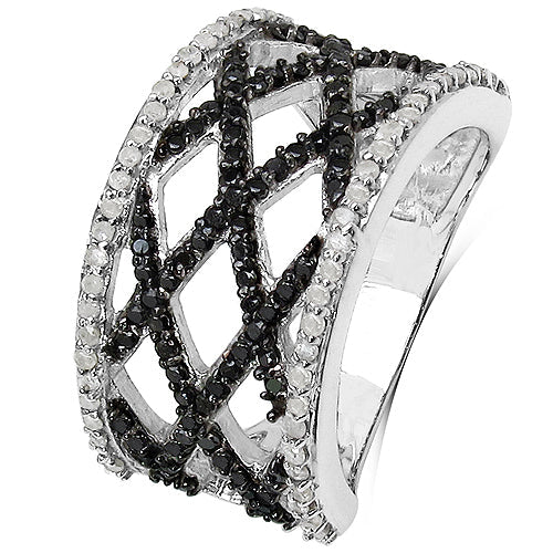 0.92 Carat Genuine Black Diamond & White Diamond .925 Sterling Silver Ring on sale at MyriadMart