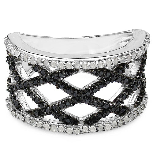 0.92 Carat Genuine Black Diamond & White Diamond .925 Sterling Silver Ring on sale at MyriadMart