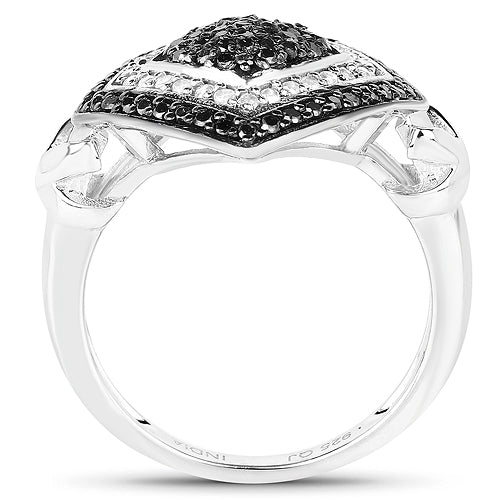 0.56 Carat Genuine White Diamond and Black Diamond .925 Sterling Silver Ring on sale at MyriadMart