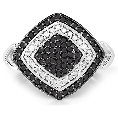 0.56 Carat Genuine White Diamond and Black Diamond .925 Sterling Silver Ring on sale at MyriadMart