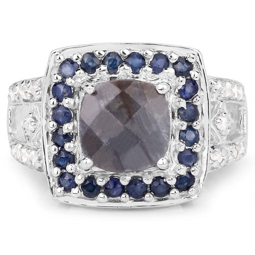 "3.58 Carat Genuine Labradorite, Blue Sapphire and White Topaz .925 Sterling Silver Ring on sale at MyriadMart