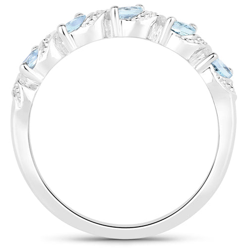 0.54 Carat Genuine Aquamarine and White Topaz .925 Sterling Silver Ring on sale at MyriadMart
