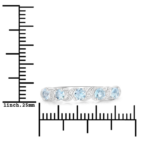 0.54 Carat Genuine Aquamarine and White Topaz .925 Sterling Silver Ring on sale at MyriadMart